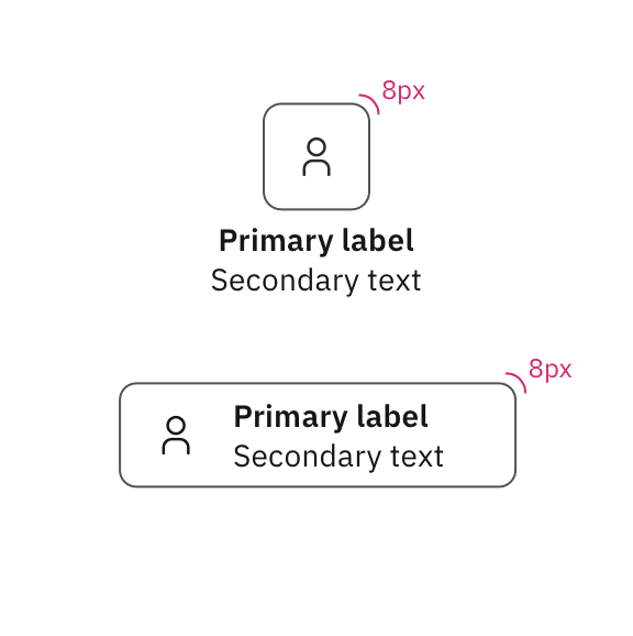 8px radius for rounded corners 8px radius for rounded corners